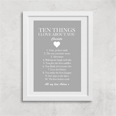 Personalised 10 Things I Love About You Print Couples Print Etsy