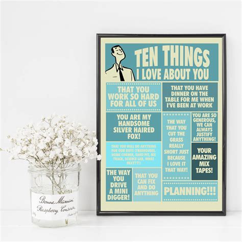 Ten Things I Love About You Personalised Print For Him By Tea One Sugar