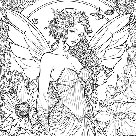 Fairy Adults Coloring Page Line Art 24534955 Vector Art At Vecteezy