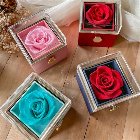 RosaSpin Eternally Preserved Rotating Rose Box W Engraved Heart