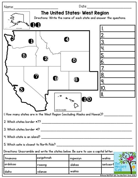 United States Regions Worksheets