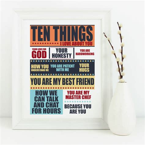 Ten Things I Love About You Print By Tea One Sugar