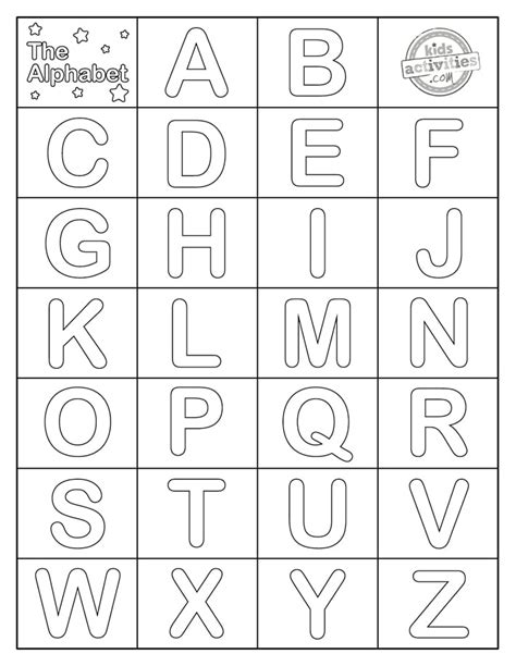 Easy Alphabet Printable Chart Coloring Pages