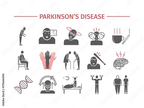 Parkinson S Disease Symptoms Treatment Flat Icons Set Vector Signs