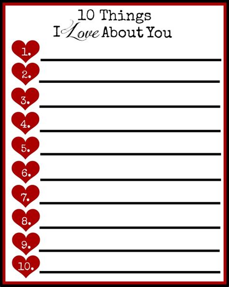 10 Things I Love About You Free Valentine Printable Embracing