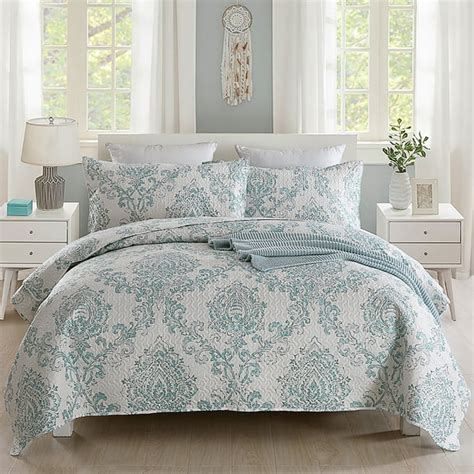 Jml 3 Piece Quilt Set With 2 Shamsblue Floral Microfiber Bedspread For