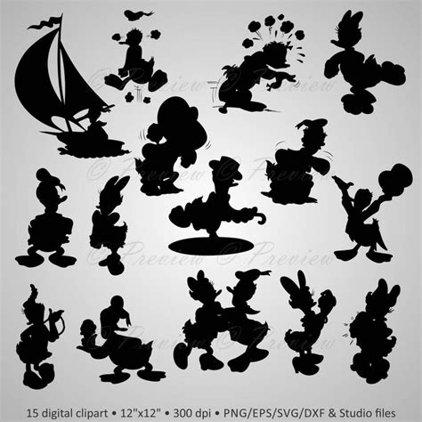 Buy 2 Get 1 Free Digital Clipart Donald Duck Silhouettes Etsy