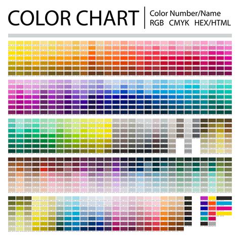 High Resolution Color Chart With Hexhtml Rgb And Cmyk Color Codes