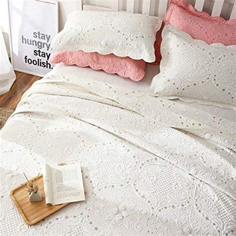 Brandream White Quilts Set Queen Size Bedspreads Farmhouse Bedding 100