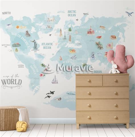 Adventure Kids World Map Wallpaper Mural Silk Interiors Wallpaper