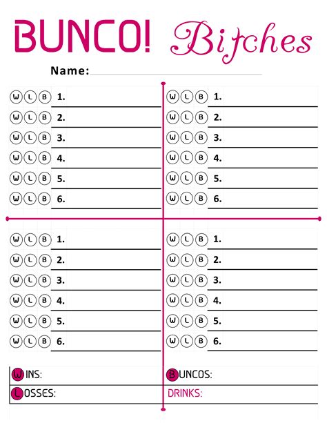 Bunco Cards Printable Free