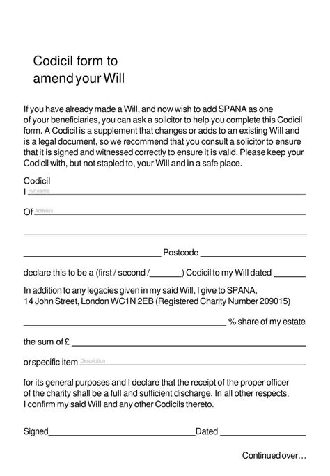 Printable Blank Codicil Form