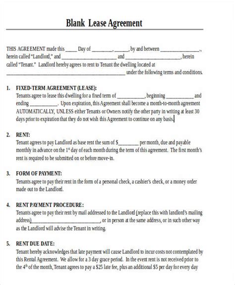 Printable Lease Agreement Template