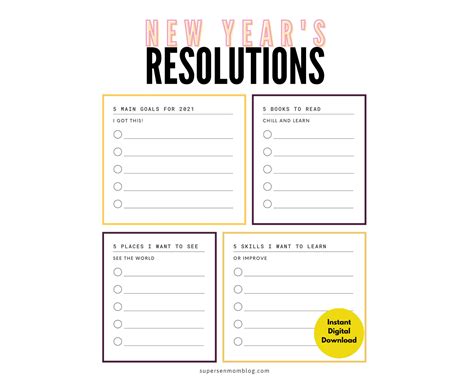 Printable New Year Resolution Template