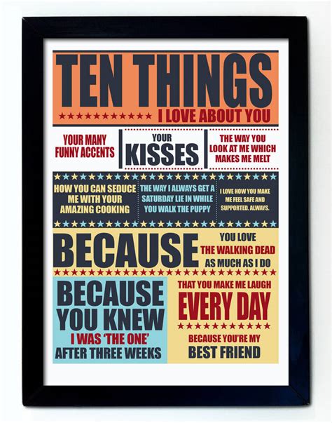 Ten Things I Love About You Print By Blue Fox Prints