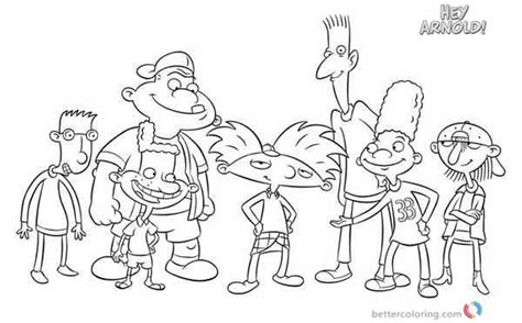 Hey Arnold Coloring Pages Characters Together Free Printable Coloring