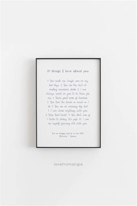 Ten Things I Love About You Thoughtful Valentines Print Romantic