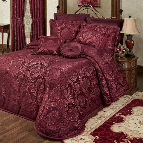 Camelot Burgundy Damask Quilted Oversized Bedspread Luxury Bedding