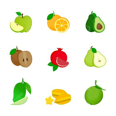 Set Of Fruits With Slices Vector Illustration Fruits Fresh Fruits