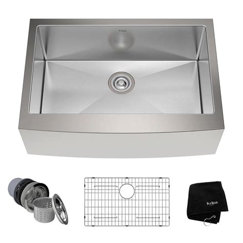 Elkay lustertone classic 33 stainless steel farmhouse kitchen sink kit, lustrous satin. KRAUS Farmhouse Apron Front Stainless Steel 30 in. Single Bowl Kitchen Sink Kit-KHF200-30 - The ...