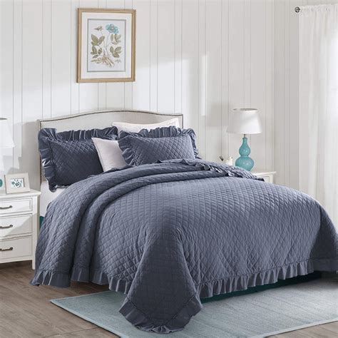 Jml 3 Piece Quilt Set Queen Sizeruffle Stone Washed Microfiber