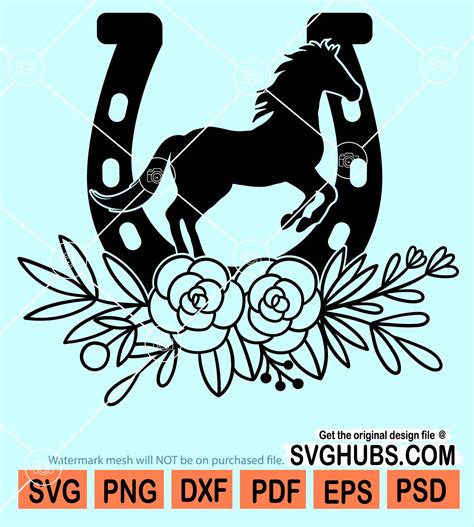 Horse Flowers Svg Floral Svg Horseshoe Svg Horse Shoe Floral Svg