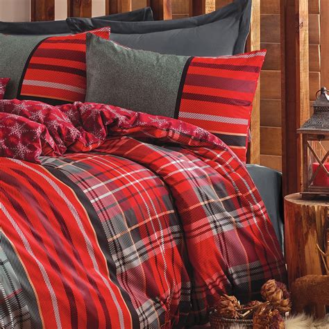 Sussexhome Christmas Carol Stars 100 Cotton Duvet Cover Set Red Queen