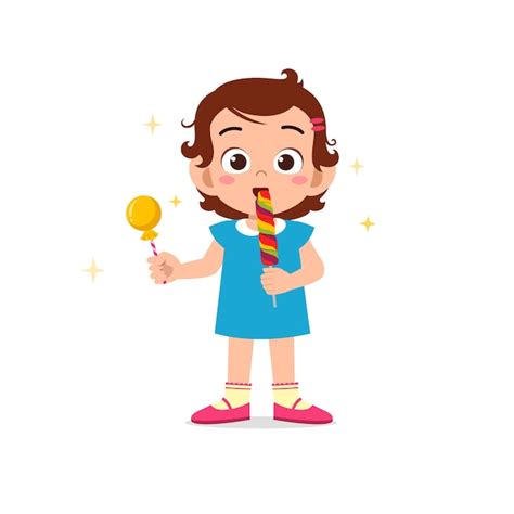 Premium Vector Happy Cute Little Kid Girl Eat Candy And Sweets