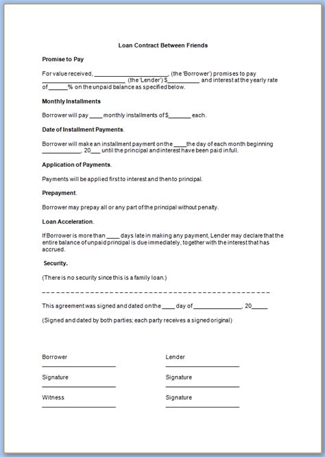 Free Printable Loan Contract Between Friends