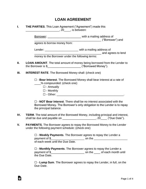 Free Loan Agreement Templates PDF Word EForms