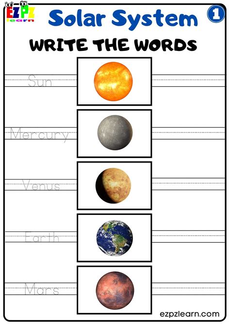 Solar System Write The Words Worksheet 1 For Kids