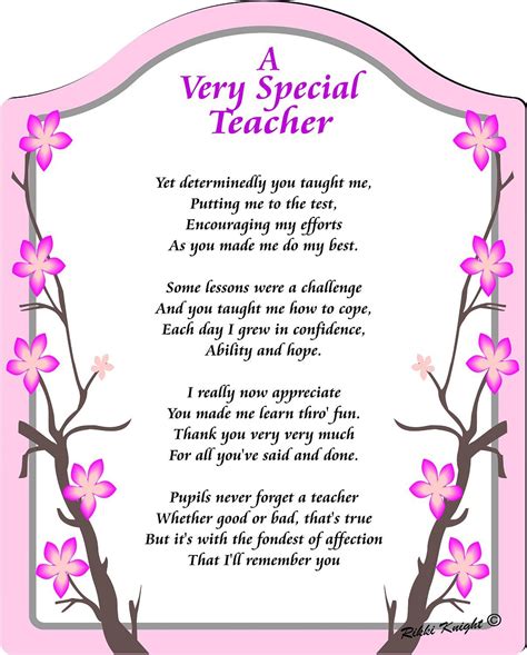 Rikki Knight Avery Special Teacher Thank You Touching 5x7 Poem With