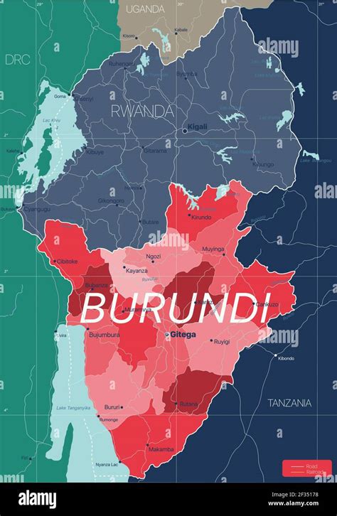 Burundi Country Detailed Editable Map With Regions Cities And Towns