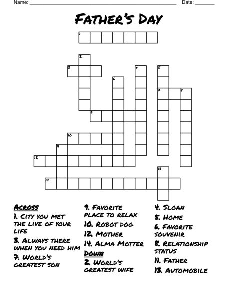 Father S Day Crossword Puzzle Printable