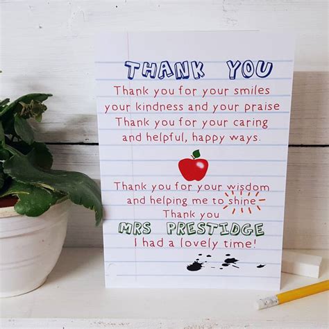 Teacher Thank You Poem Card By Giddy Kipper