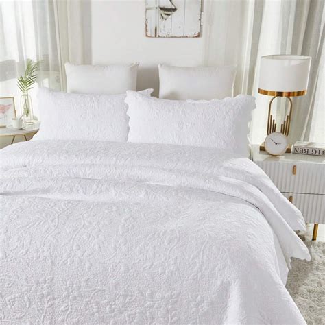 Brandream White Beige Quilts Set Twin Queen King Size Bedspreads