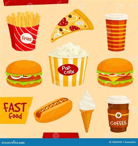 Fastfood Icons Set Snacks And Beverages Elements Stock Vector