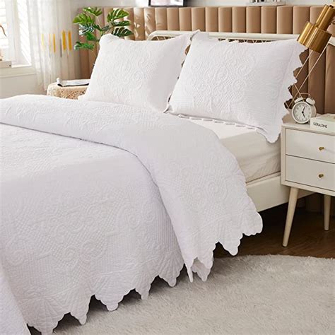 Brandream White Quilts Set Queen Size Bedspreads Farmhouse