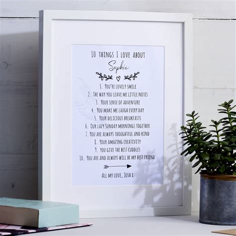 Personalised Ten Things I Love About You Print By Posh Totty Designs