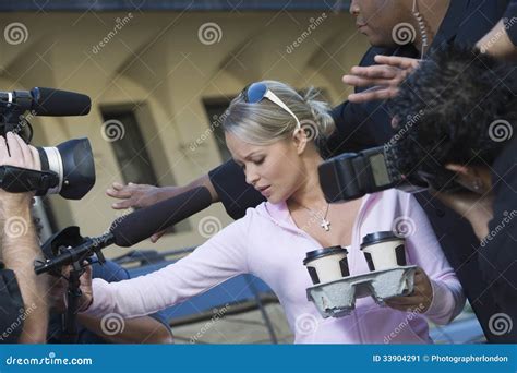 Female Celebrity And Paparazzi Stock Image Image Of Group Media