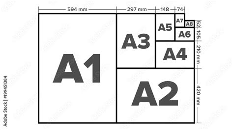 Paper Sizes Vector A1 A2 A3 A4 A5 A6 A7 A8 Paper Sheet Formats