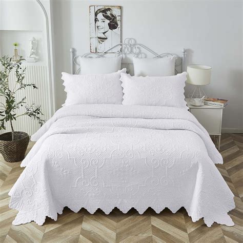 Brandream White Quilts Set Queen Size Bedspreads Farmhouse Bedding 100