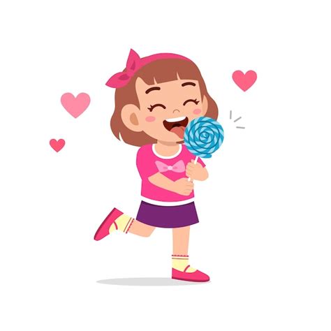 Premium Vector Happy Cute Little Kid Girl Eat Candy And Sweets