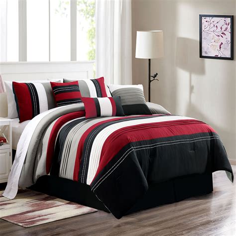 Luxury Striped Red And Black Queen Comforter Set At Home