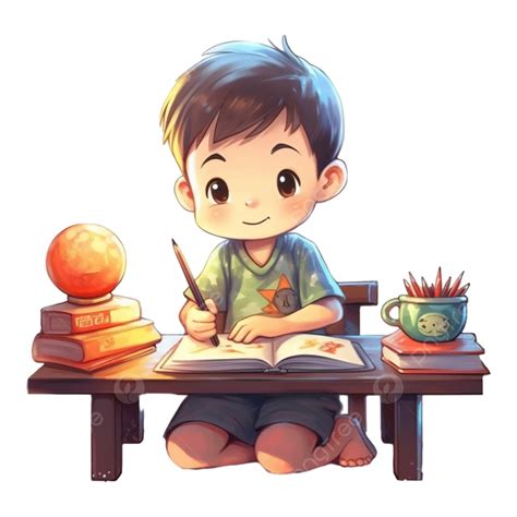 Little Boy Doing Homework Illustration Little Boy Homework Educate