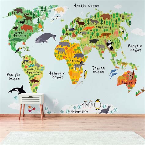 World Map Mural Map Murals Kids World Map World Map Wallpaper Kids Riset