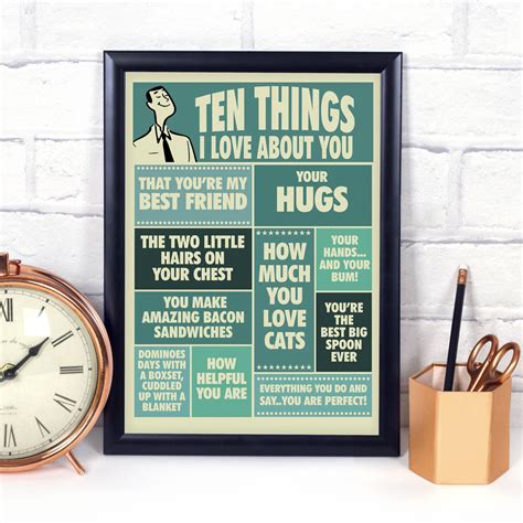 Ten Things I Love About You Personalised Print For Him By Tea One Sugar