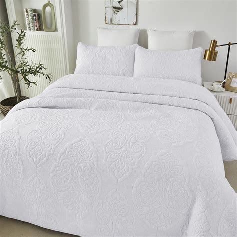 Brandream 5 Piece White Quilts Set Cotton Queen Size