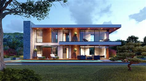 Contemporary House High Quality Exterior Scene 3d Model 1