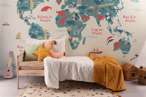 Explorer Kids World Map Wallpaper Mural Hovia